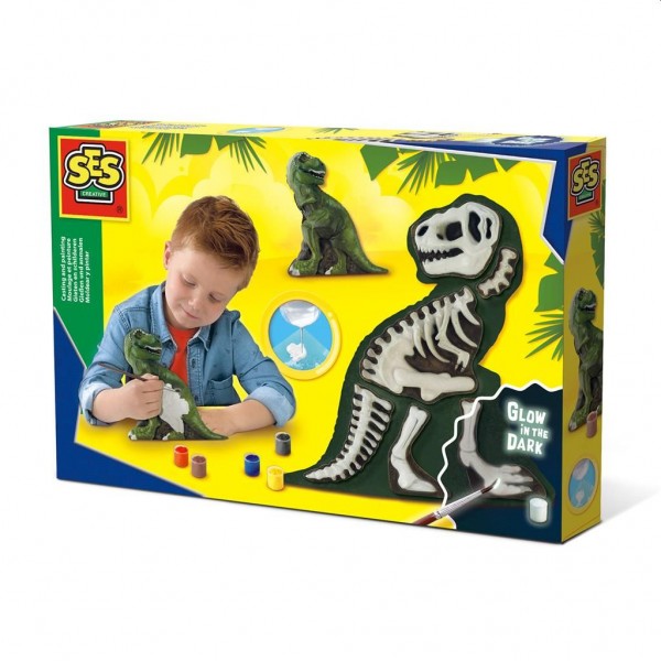 SES Creative gieten en schilderen T Rex met skelet glow in the dark