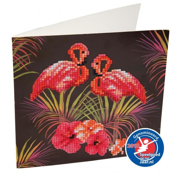 Crystal Art Kaart Flamingos 18 X 18 Cm