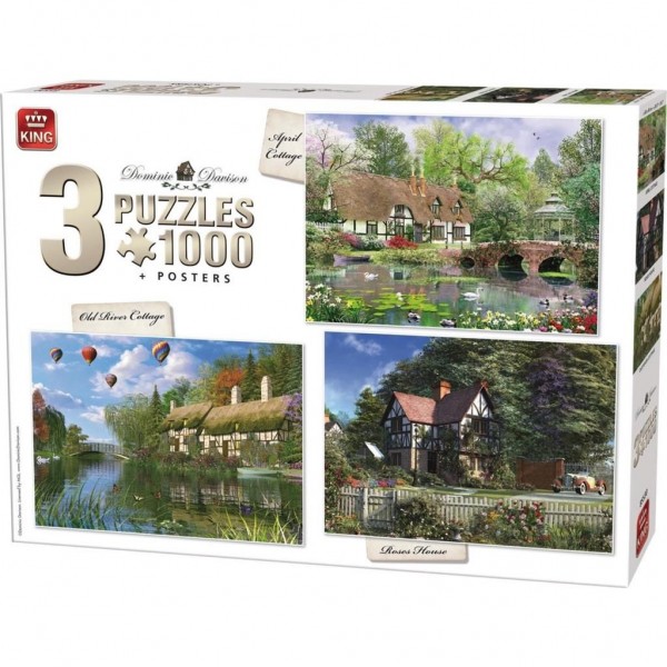 King legpuzzel Cottage Collection 3 puzzels 1000 stukjes