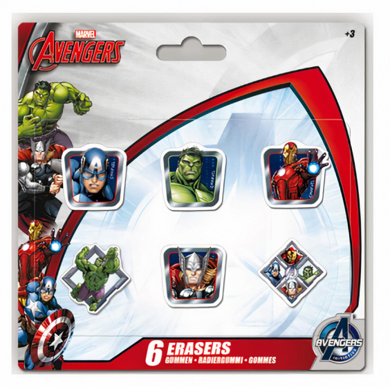 Marvel gum Avengers rubber blauw/groen/rood 6 stuks