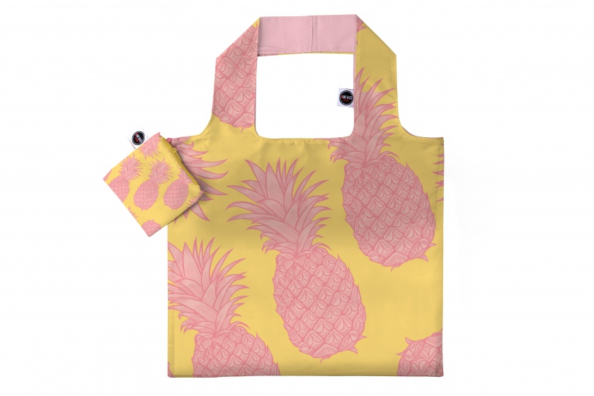Any Bags opvouwbare shopper ananas 48 cm geel/roze