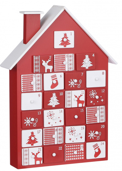 House of Seasons aftelkalender huis 27,5 x 38,5 cm hout wit/rood