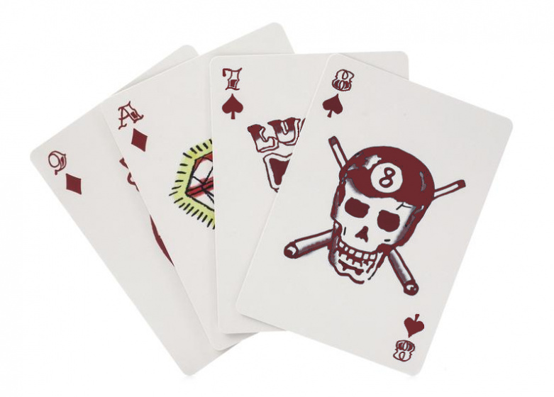 Kikkerland speelkaarten tattoo 5 x 7,5 cm karton rood 54 delig