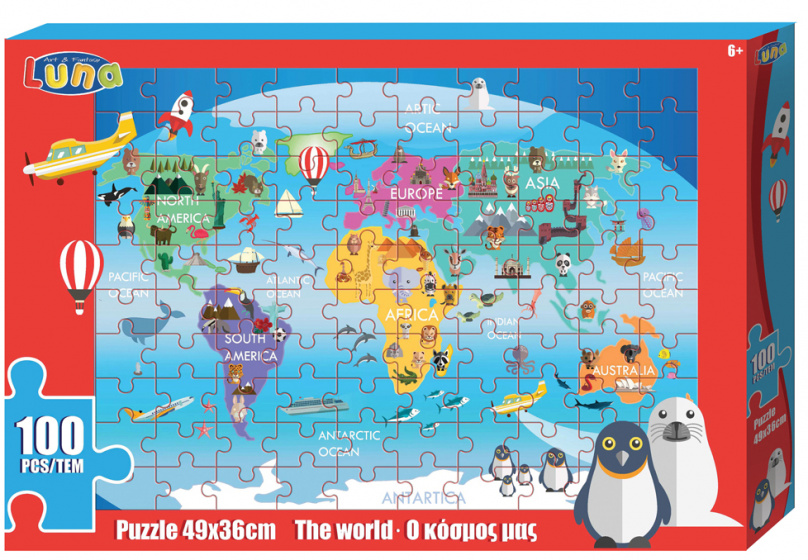 Luna kleurplaat en puzzel Wereld 49 cm karton 100 stuks