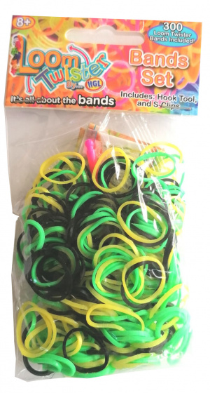 Loom Twister loombands rubber groen/geel/zwart 300 delig