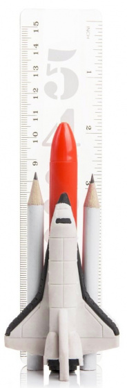 Suck UK schrijfset ruimtevaart 27 x 8 cm hout wit/rood 5 delig