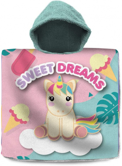 Sweet Dreams badponcho eenhoorn 60 cm katoen groen/roze
