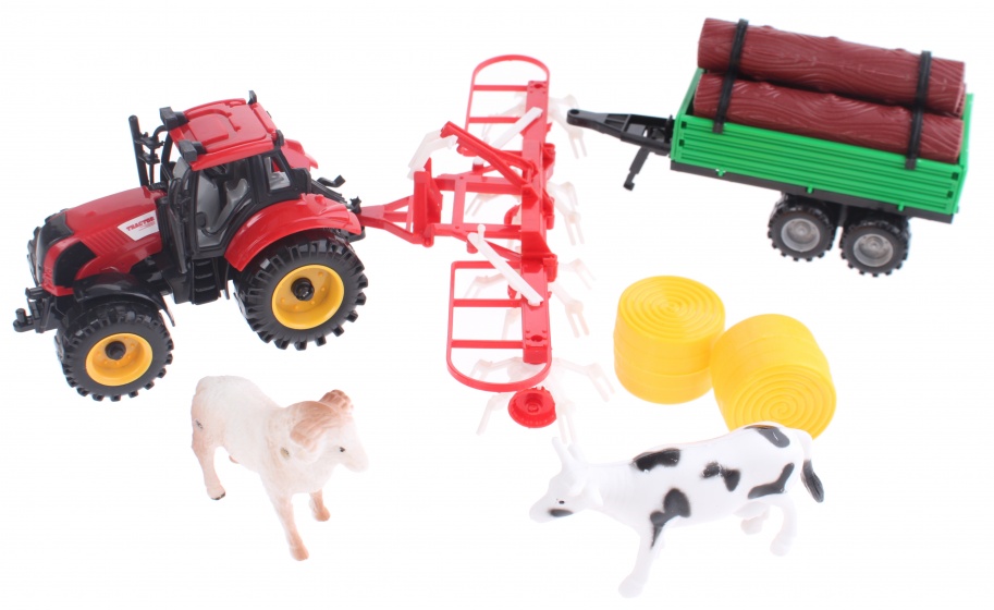 Toi Toys boerderij speelset rode tractor met boomstammen