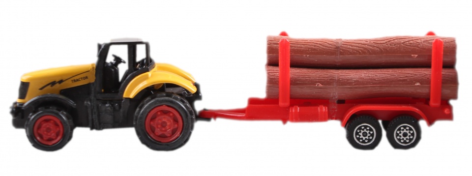 XIN YU Toys tractor met boomstammen 16,5 cm geel